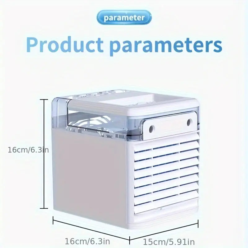Portable Mini Air Cooler Fan with Triple Spray Nozzles, USB Powered, 3 Speeds, 3 Mist Modes, LED Light, Timer Function, 16cm/6.3 Inch Compact Size for Home & Office Use