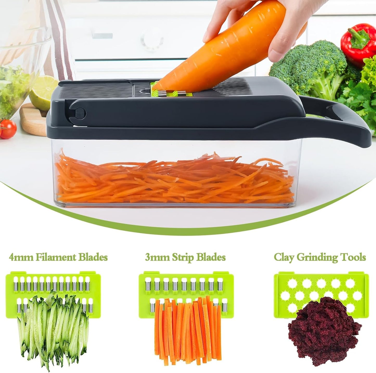 18 In 1 Vegetable Chopper, Mandoline Vegetable Slicer Multifunctional, Chopper Vegetable Cutter with 7 Blades, Mitten, Cleaning Brush and Peeler, Food Chopper for Cutting Vegetables and Fruit