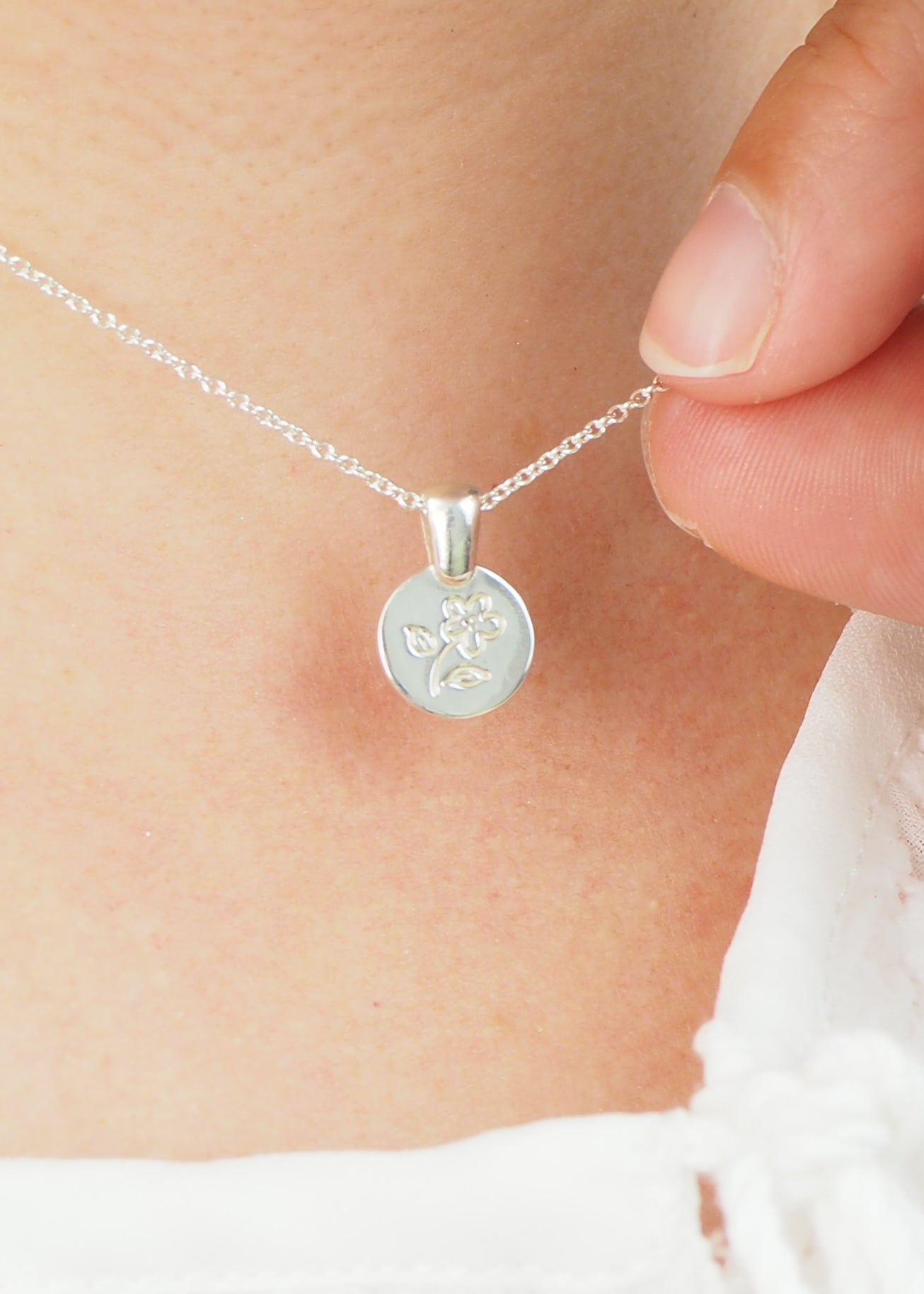 Silver Flower Coin Necklace