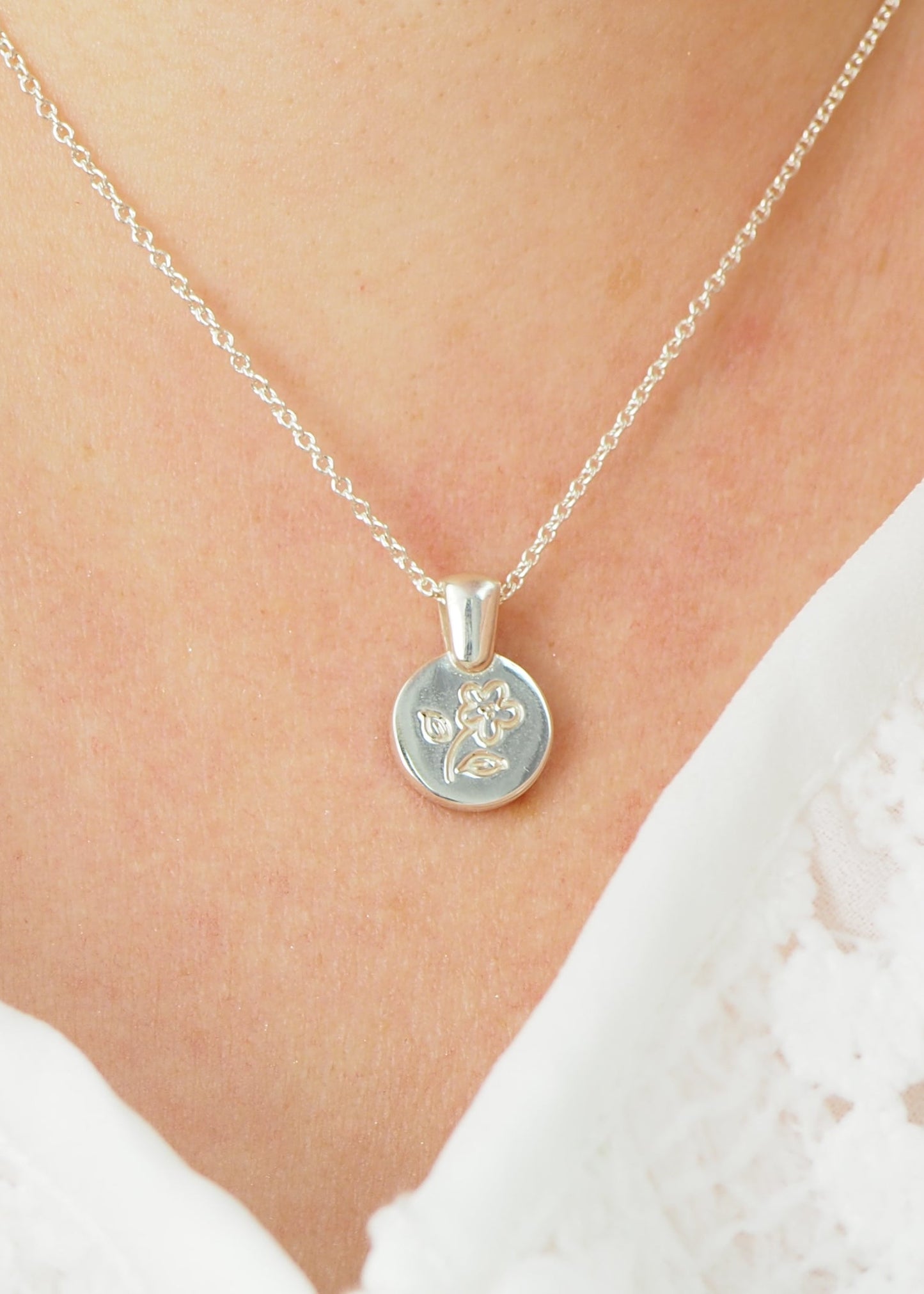 Silver Flower Coin Necklace