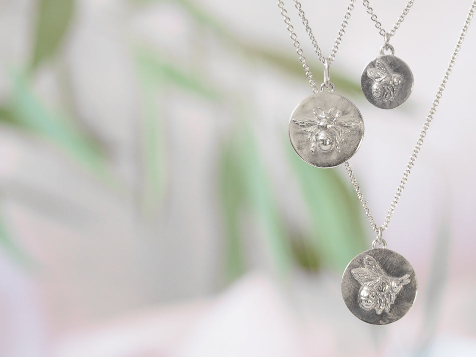 Silver Bee Coin Necklace
