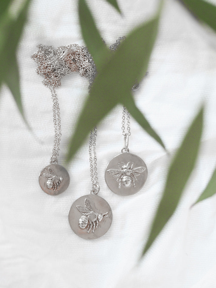 Silver Bee Coin Necklace