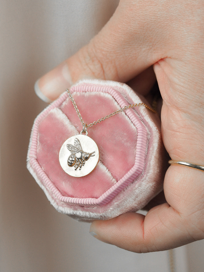 Sterling Silver Flying Bee Coin Necklace