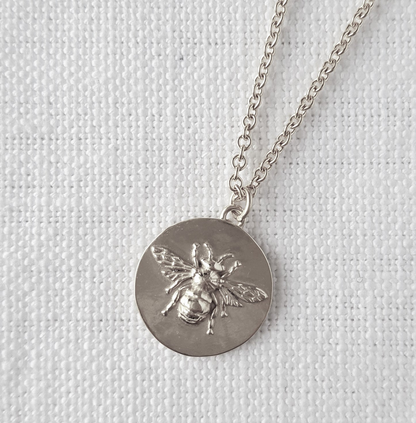 Silver Bee Coin Necklace
