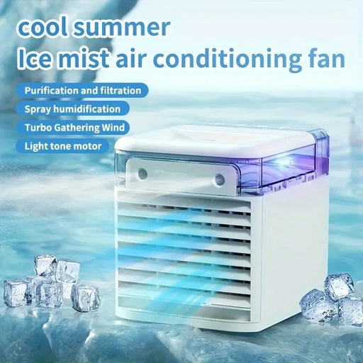 Portable Mini Air Cooler Fan with Triple Spray Nozzles, USB Powered, 3 Speeds, 3 Mist Modes, LED Light, Timer Function, 16cm/6.3 Inch Compact Size for Home & Office Use