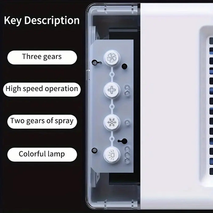 Portable Mini Air Cooler Fan with Triple Spray Nozzles, USB Powered, 3 Speeds, 3 Mist Modes, LED Light, Timer Function, 16cm/6.3 Inch Compact Size for Home & Office Use