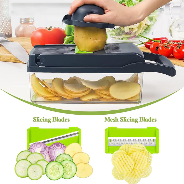 18 In 1 Vegetable Chopper, Mandoline Vegetable Slicer Multifunctional, Chopper Vegetable Cutter with 7 Blades, Mitten, Cleaning Brush and Peeler, Food Chopper for Cutting Vegetables and Fruit