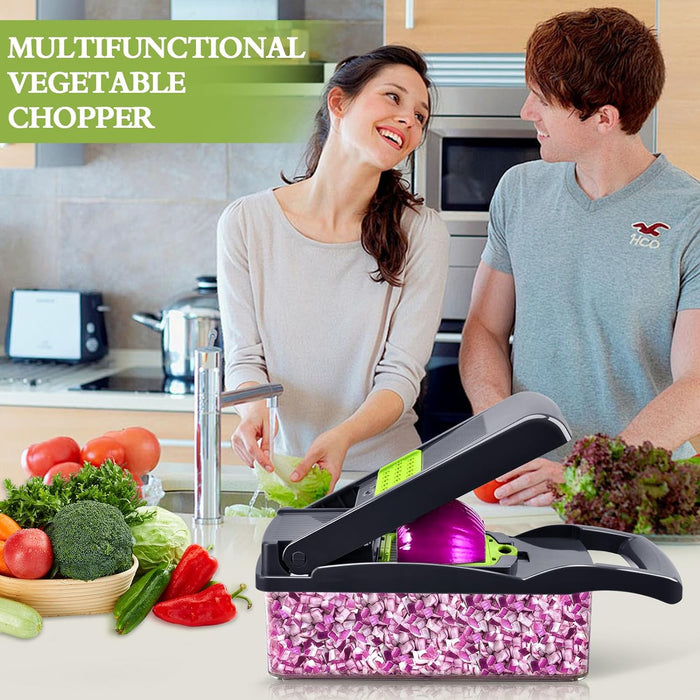 18 In 1 Vegetable Chopper, Mandoline Vegetable Slicer Multifunctional, Chopper Vegetable Cutter with 7 Blades, Mitten, Cleaning Brush and Peeler, Food Chopper for Cutting Vegetables and Fruit