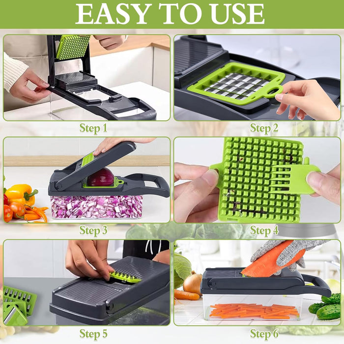 18 In 1 Vegetable Chopper, Mandoline Vegetable Slicer Multifunctional, Chopper Vegetable Cutter with 7 Blades, Mitten, Cleaning Brush and Peeler, Food Chopper for Cutting Vegetables and Fruit