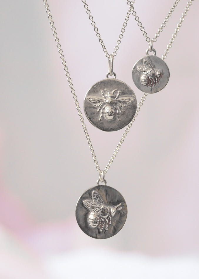 Sterling Silver Flying Bee Coin Necklace