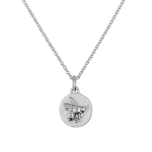 Tiny Silver Flying Bee Coin Necklace