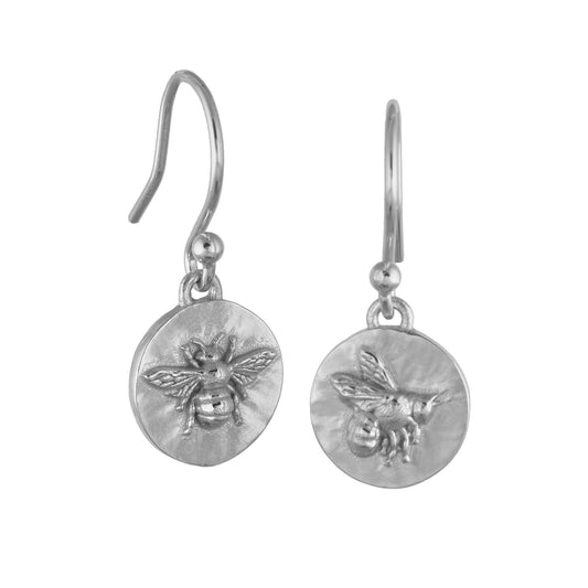 Sterling Silver Flying Bee And Basking Bee Coin Earrings