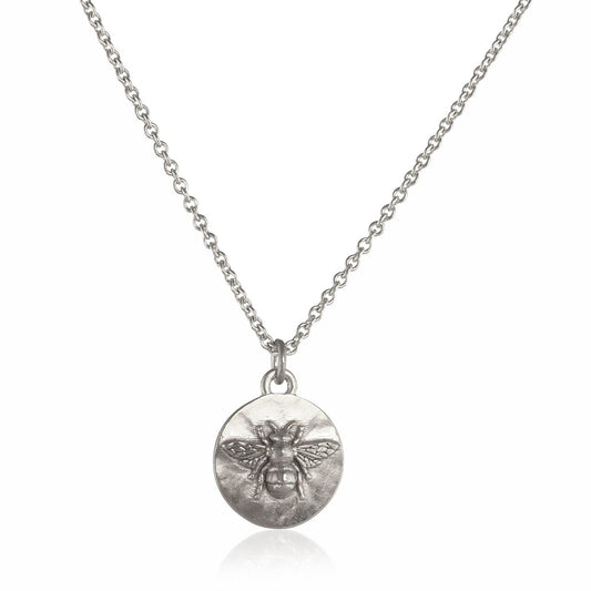 Tiny Silver Bee Coin Necklace